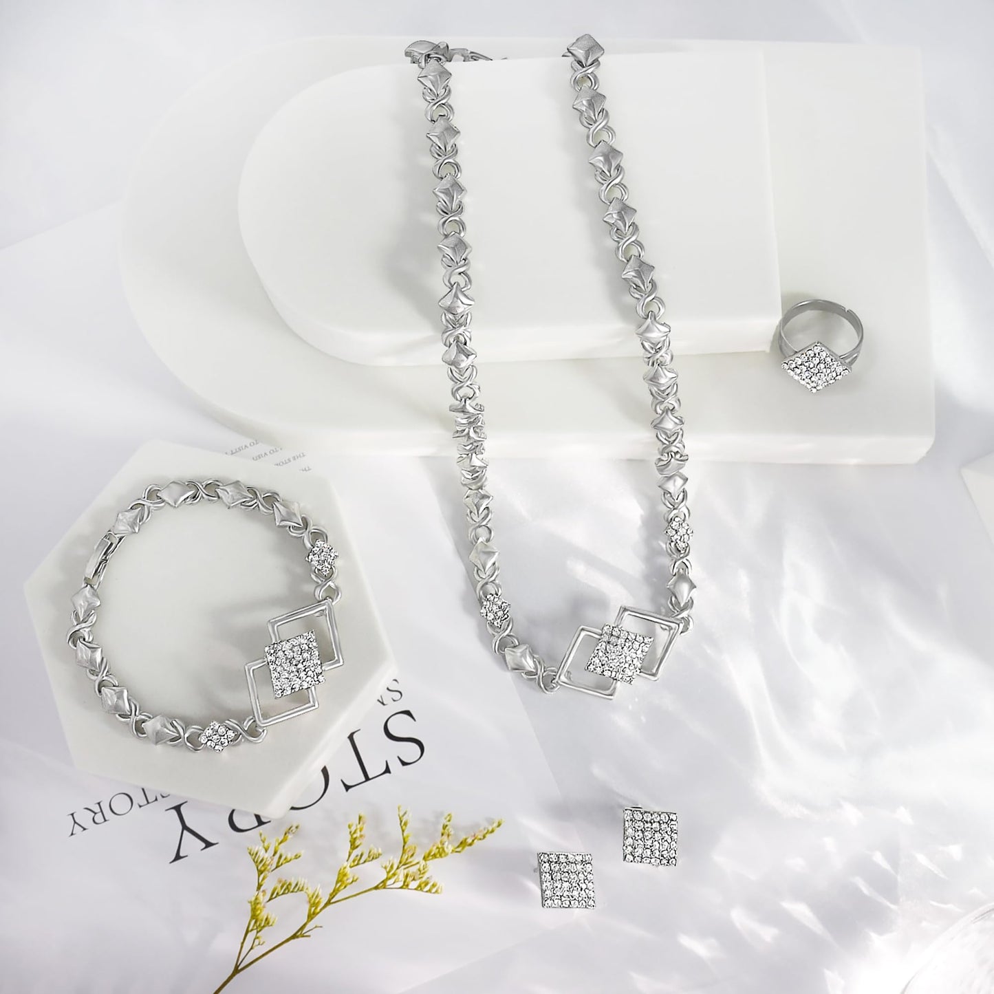 SYHOL Gold Jewelry Sets for Women 18K Gold/Silver Filled Jewelry Necklace Set Wedding Bridal Fashion Jewelry Sets Women Accessories Bracelets Earrings and Rings Sweetheart Gifts