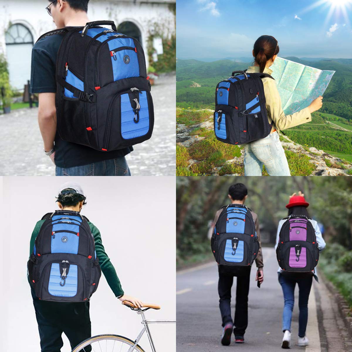 SHRRADOO Extra Large 50L Travel Laptop Backpack with combination lock,High School College Backpack Airline Approved Business Work Bag Fit 17 Inch Laptops for Men Women,Black