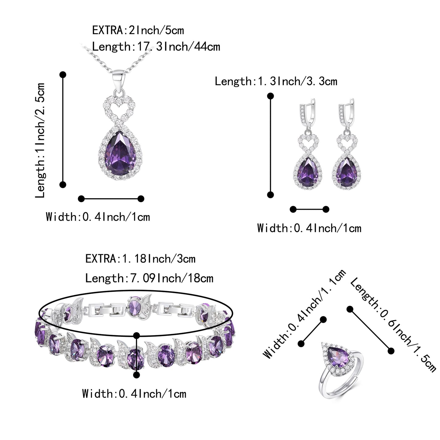 BriLove Wedding Jewelry Set for Women Bride Bridesmaid | Gorgeous Cubic Zirconia Teardrop Necklace Earrings Bracelet Adjustable Ring Jewelry Gift for Birthday/Anniversary