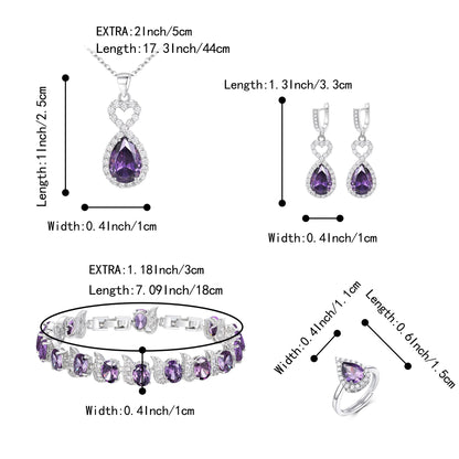 BriLove Wedding Jewelry Set for Women Bride Bridesmaid | Gorgeous Cubic Zirconia Teardrop Necklace Earrings Bracelet Adjustable Ring Jewelry Gift for Birthday/Anniversary
