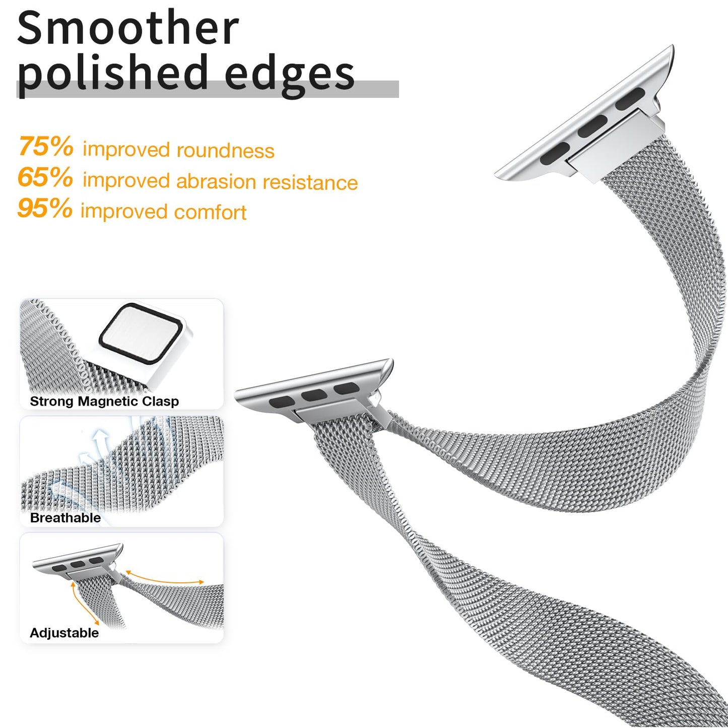 MARGE PLUS Slim Milanese Loop Compatible with Apple Watch Band for women 41mm 40mm 38mm 42mm 46mm 45mm 44mm, Stainless Steel Magnetic Mesh Strap work on iWatch Series 11 10 9 8 7 6 5 4 3 & SE 3 2 1