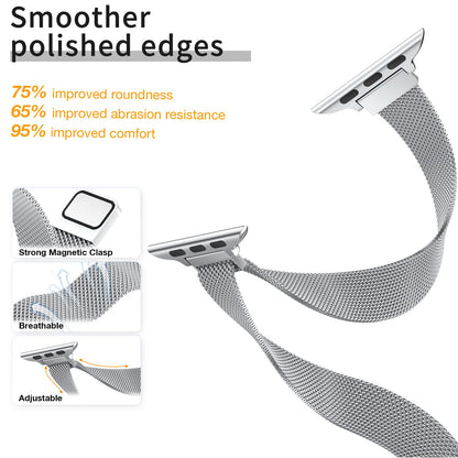 MARGE PLUS Slim Milanese Loop Compatible with Apple Watch Band for women 41mm 40mm 38mm 42mm 46mm 45mm 44mm, Stainless Steel Magnetic Mesh Strap work on iWatch Series 11 10 9 8 7 6 5 4 3 & SE 3 2 1