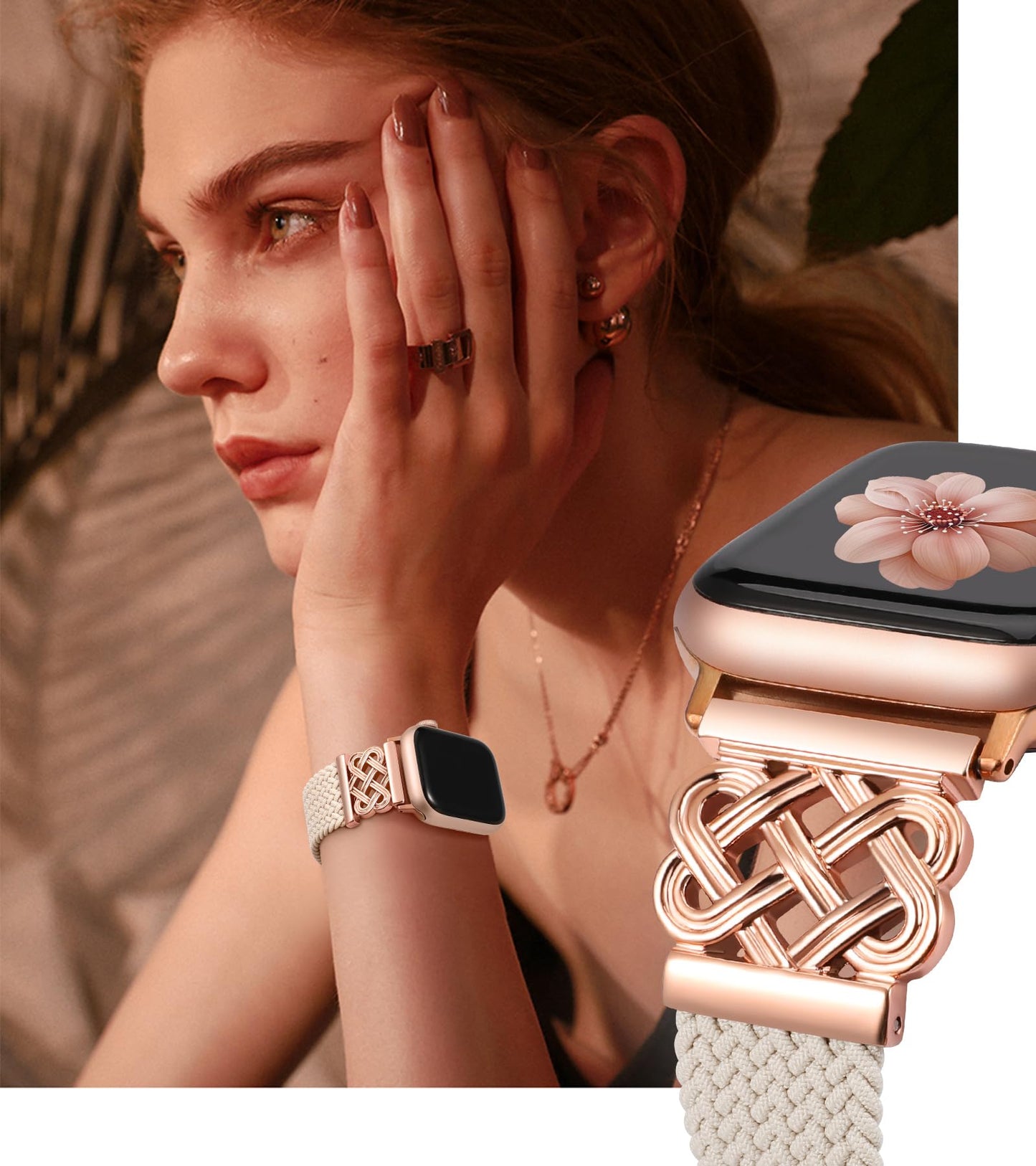 TOYOUTHS Braided Magnetic Band Compatible with Apple Watch Bands 38/40/41/42/44/45/46/49mm Women Men, Dressy Celtic Metal Stretchy Elastic Strap for iWatch Series 11 10 9 8 7 6 5 4 SE/Ultra 3 2 1