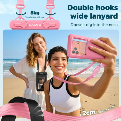 CACOE Floatable Waterproof Phone Pouch 2 Pack Up to 9.0", Black+Green | Floatable, IPX8 Waterproof Phone Case,Adjustable Lanyard,Dry Bags for Beach/Cruise/Travel/Camping/Kayak/Vacation Essentials