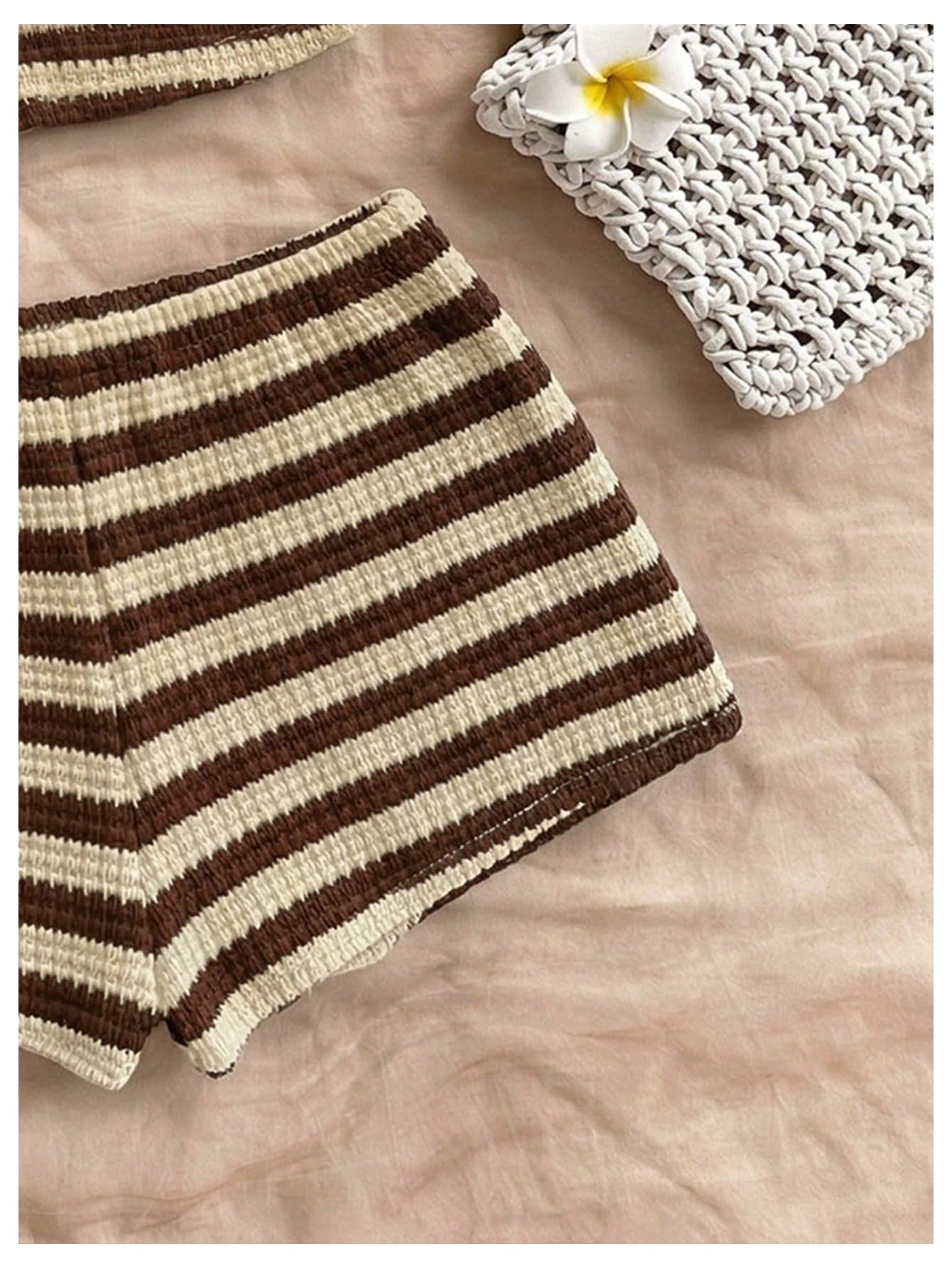 SOLY HUX Women's Summer 2 Piece Outfits Striped Crochet Halter Top Mini Shorts Set Beach Vacation Y2K Sets