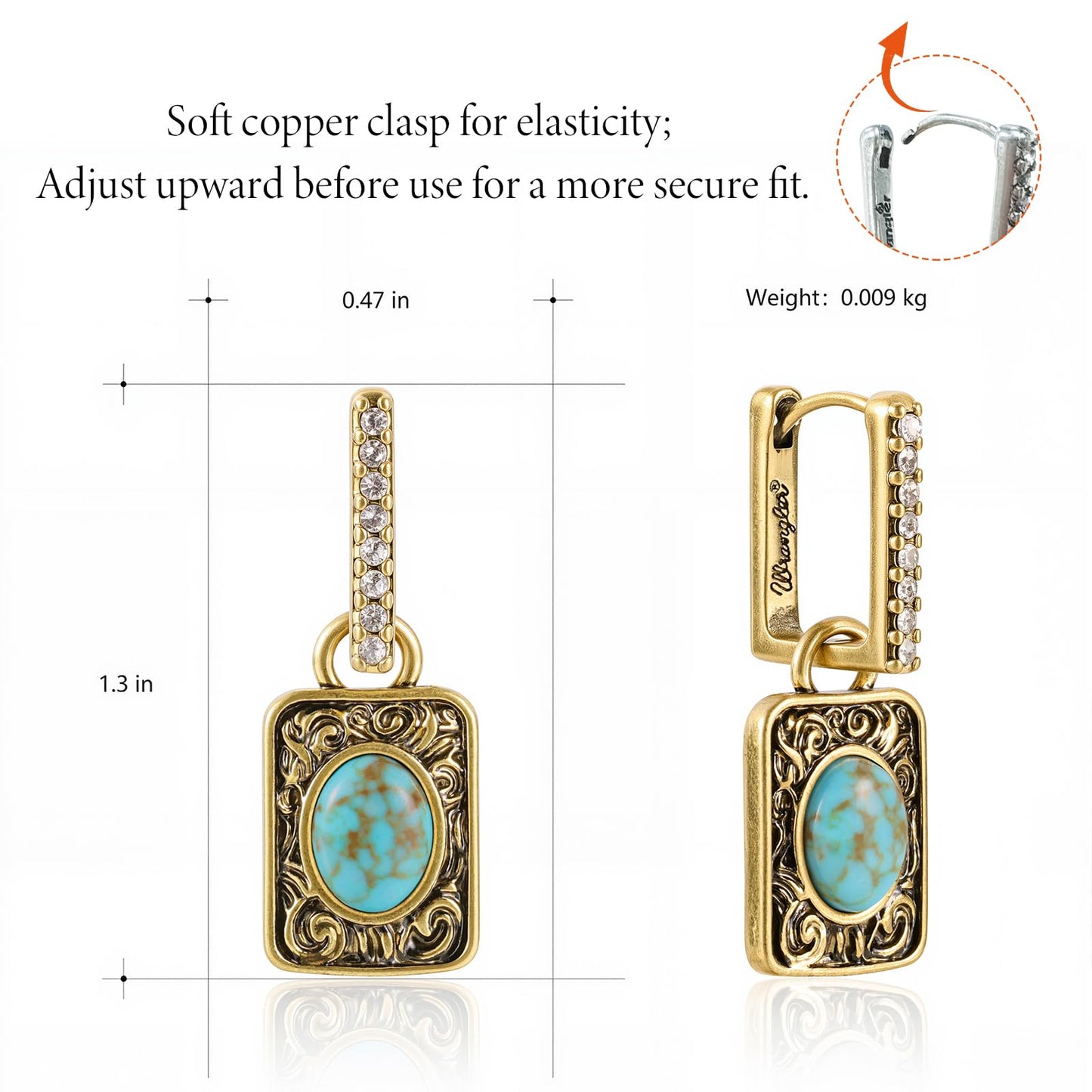 Wrangler Couture Turquoise Jewelry for Women, Square Turquoise Earrings | 14K Gold & Silver Plating, Western Jewelry, Western Country Earrings with Gift Box