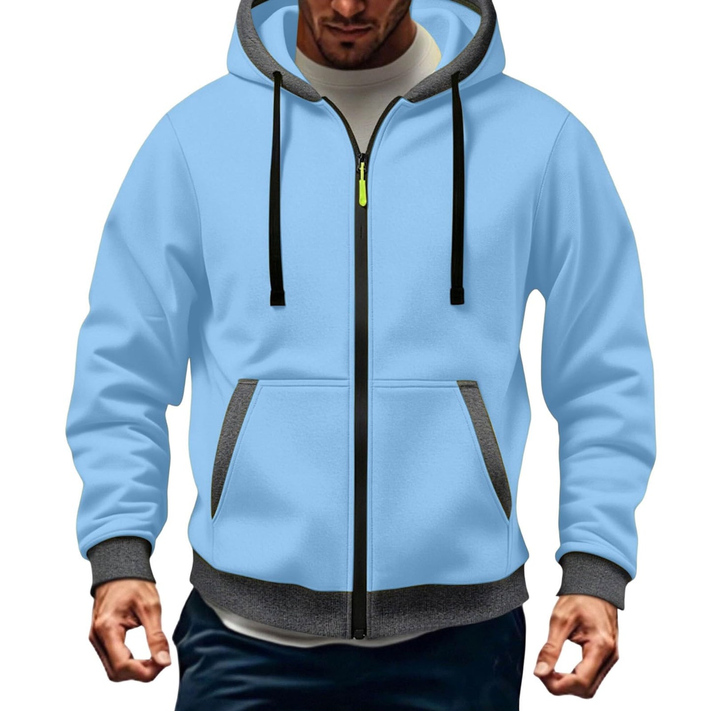 JOAU Men Casual Heavyweight Zip Long Sleeve Hooded Sweatshirt with Pockets | Fall Winter Thickened Warm Fashion Tops for Baggy Sweat Running Trendy Comfy Outdoor Travel Vacation Wear