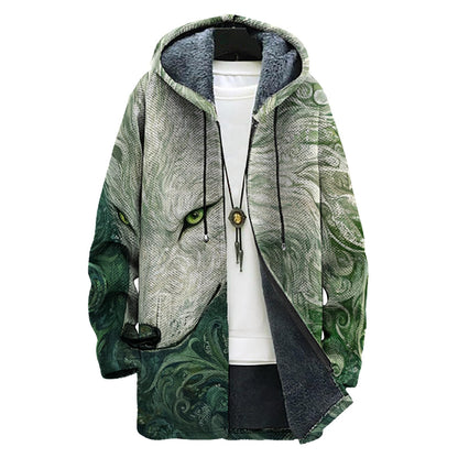 domirica Mens Hooded Cardigan Japanese Art Zip Up Long Sleeve Sweater Hoodie Dragon Print Coat with Pockets