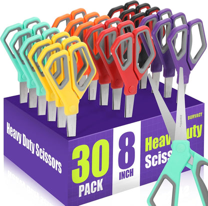 BURVAGY 30Pack 8" Scissors All Purpose, Heavy Duty Scissors with Ultra Sharp Blades Comfort Grip Handles - For Office Home School Sewing Fabric Crafts, High/Middle School Student Teacher Scissor