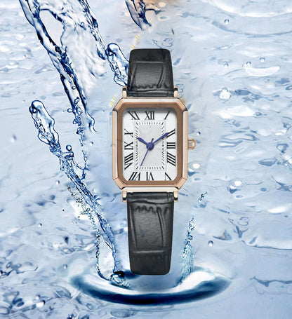 BESTKANG Leather Strap Watches for Women Elegant Dainty Ladies Watch Vintage Rectangle Women Quartz Wrist Watch