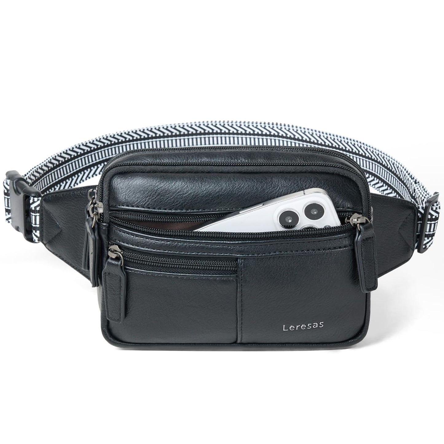 Leresas Fanny Packs for Women Vegan Leather Belt Bag Chic Cross Body Waist Pack Waist Purse for Travel Hiking Running Brown