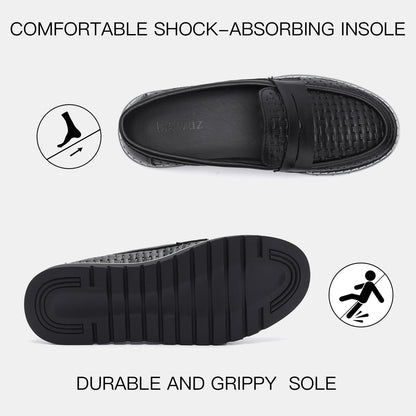 Women's Penny Loafers Leather Dress Shoes Comfortable Non-Slip Flats Soft Slip-on Walking Shoes Driving for Women