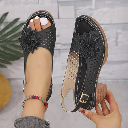 Orthopedic Wedge Sandals For Women 2026,Chunky Block Arch Support Sandal Adjustable Ankle Strap Hollow Out Low Heeled Slippers Wide Width Elegant Dressy Summer Platform Beach Shoes
