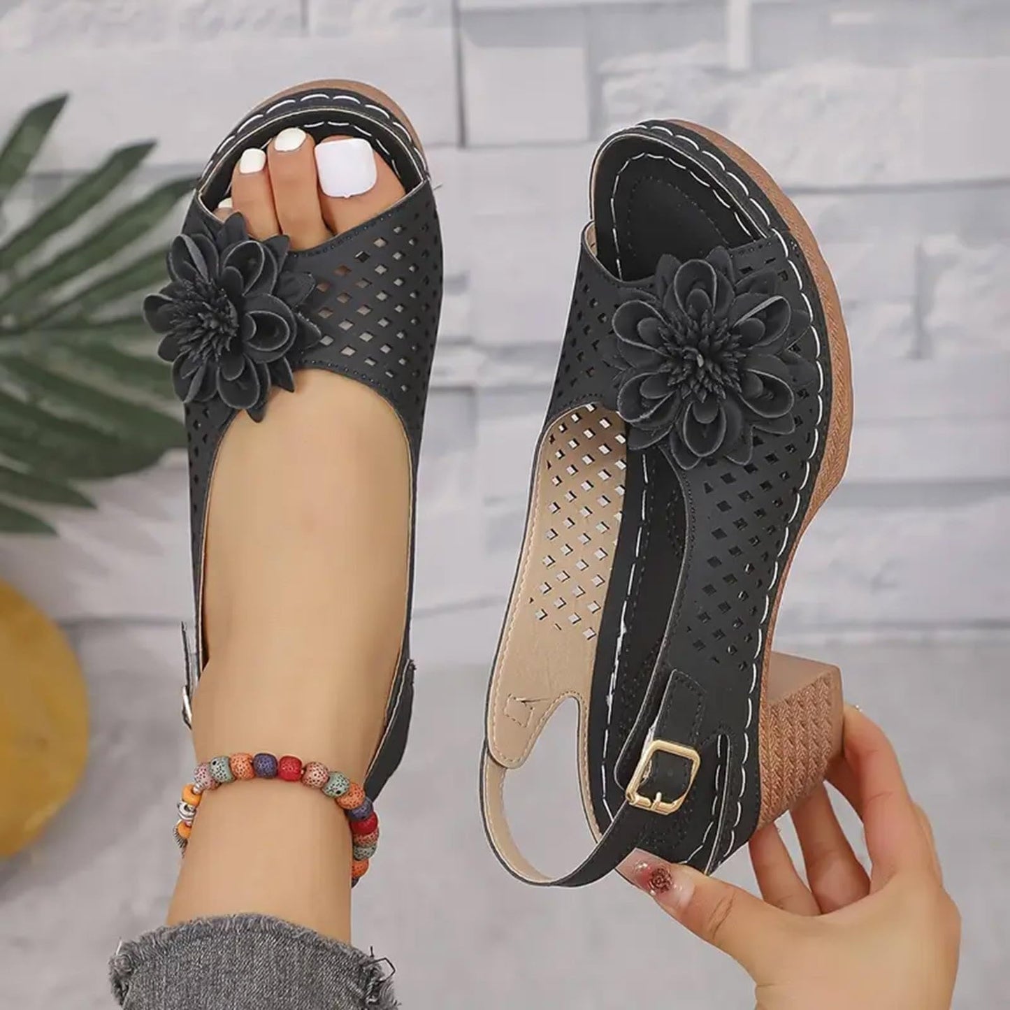 Orthopedic Wedge Sandals For Women 2026,Chunky Block Arch Support Sandal Adjustable Ankle Strap Hollow Out Low Heeled Slippers Wide Width Elegant Dressy Summer Platform Beach Shoes