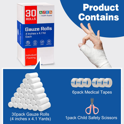 AZEN 25 Pack Gauze Rolls Bandages, 3 in x 4.1 Yards, Premium Medical Supplies & First Aid Supplies, Bandage Wrap Vet Wrap, Mummy Wraps