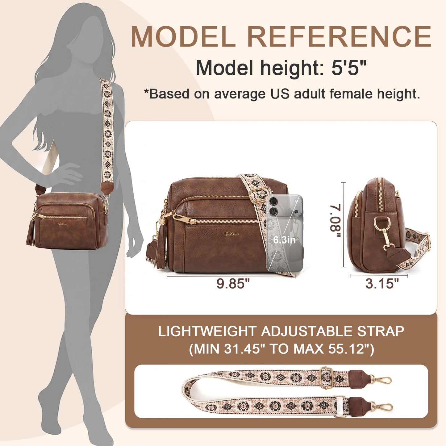 Small Leather Crossbody Bags for Women Anti theft Purses and Handbag Shoulder Hangbag with Wide Strap Tassel