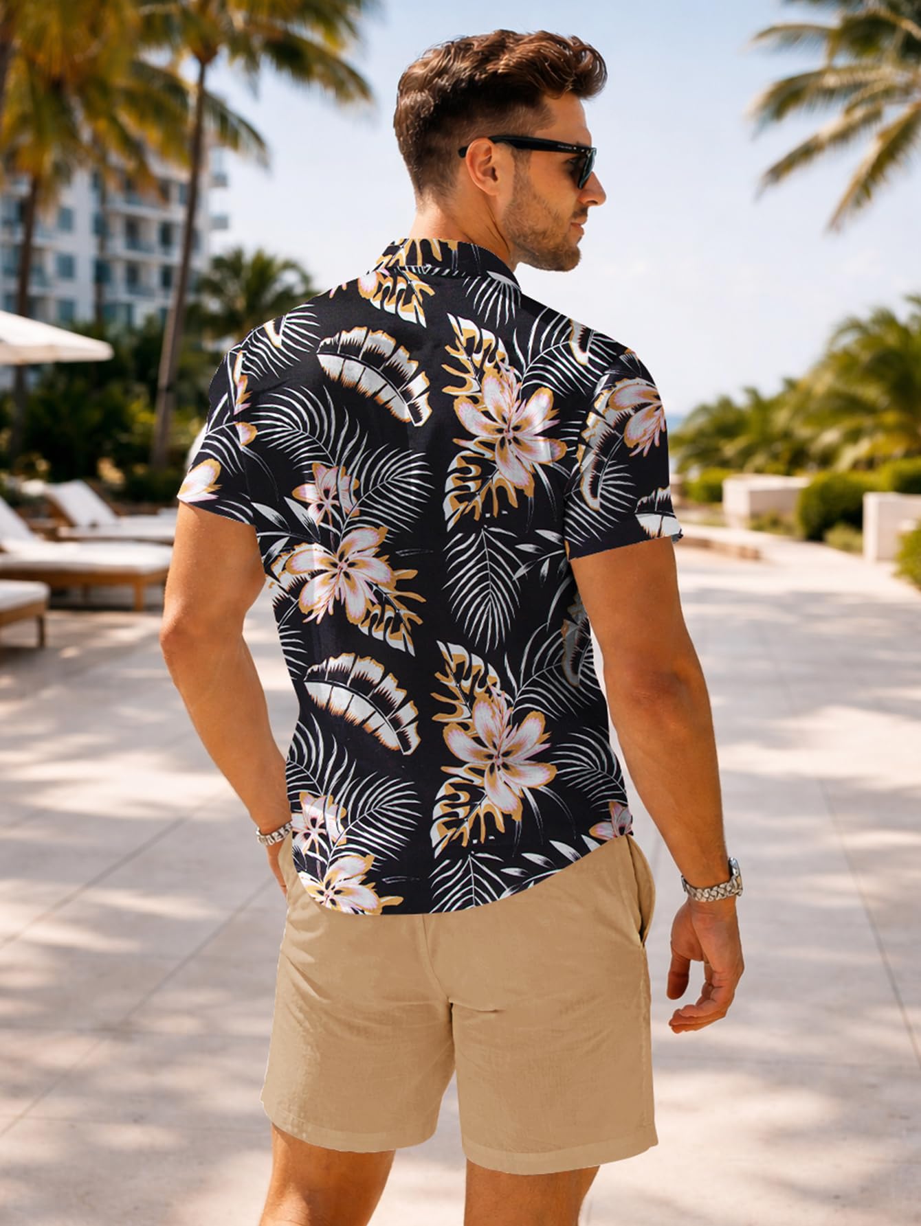 Yoimira Men's Summer Outfits 2 Piece Short Sets Hawaiian Floral Button Down Shirt and Shorts Vacation Beach Cruise Set