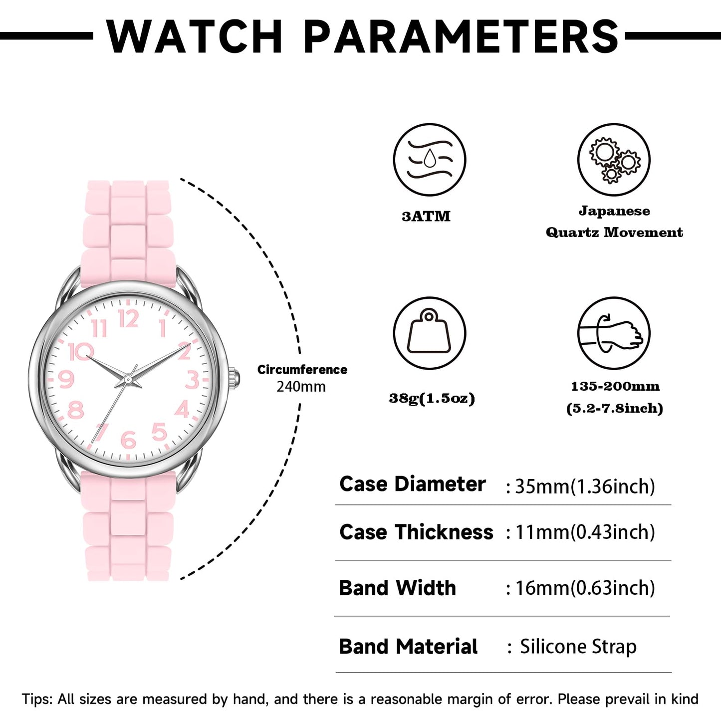 Bisley 35MM Watches for Women Big Face Easy Reader Silicone Strap Water Proof