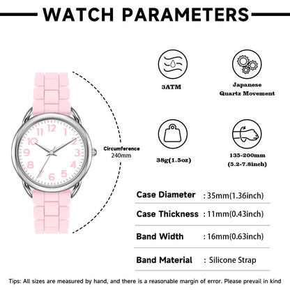 Bisley 35MM Watches for Women Big Face Easy Reader Silicone Strap Water Proof