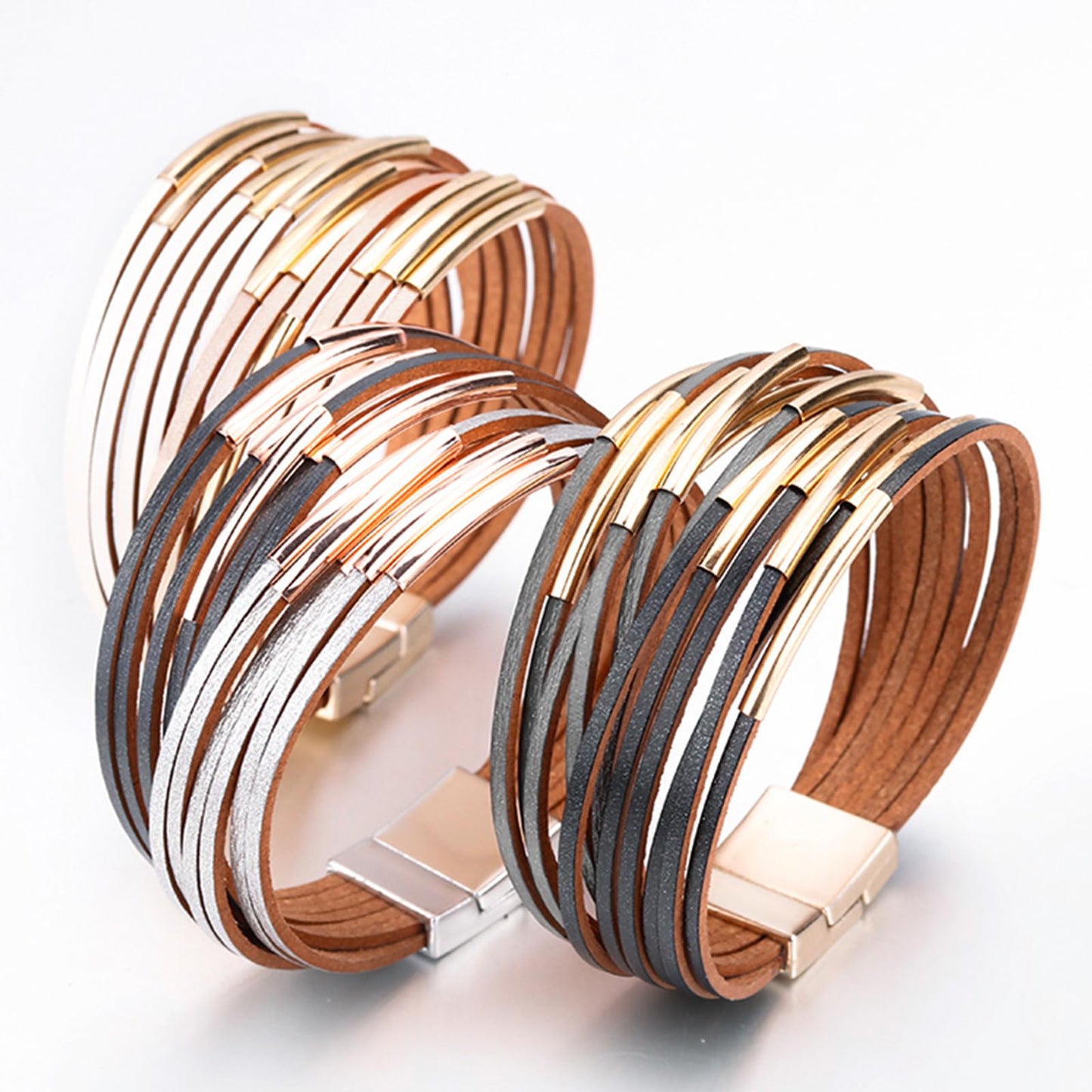 Fesciory Leather Wrap Bracelets for Women, Boho Western Layered Jewelry | Layered leather cuff bracelets, Easy on and off, Boho western style, Daily wear, Gift for women