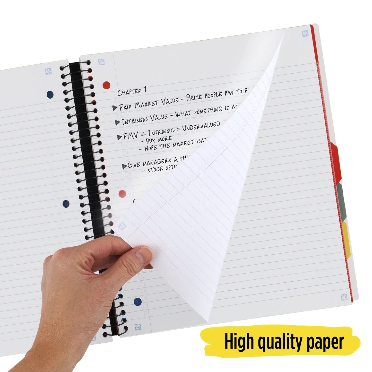 Five Star Advance Spiral Notebook + Study App, 5 Subject, College Ruled Paper, 8-1/2" x 11", 200 Sheets, Spiral Guard, Movable Tabbed Dividers, Black (73144)
