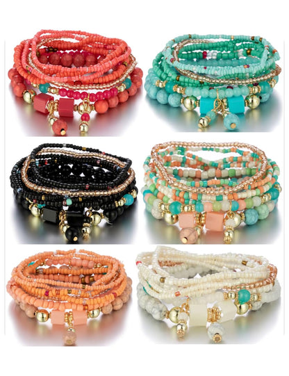 Women Beaded Bracelet Set | Colorful Boho Stackable Trendy Design with Crystal Accents Multilayer Bangle Bracelet | Fashion Stretch Braclets Jewelry for Women