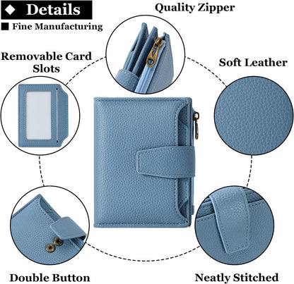 Airkit Small Wallet Women RFID Blocking Soft Leather Bifold Compact Card Holder Wallet for Women with Zipper Coin Pocket 4 ID Window