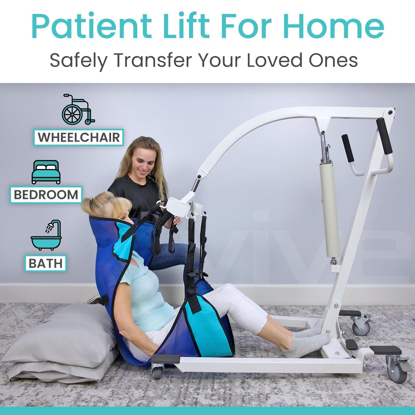 Vive Hydraulic Patient Lift for Home Use with Sling - Portable, Medical Patient Transfer Lift System - Sit to Stand Lift Assist for Elderly - Floor & Fall Elderly Lift - for Car, Wheelchair & Bed