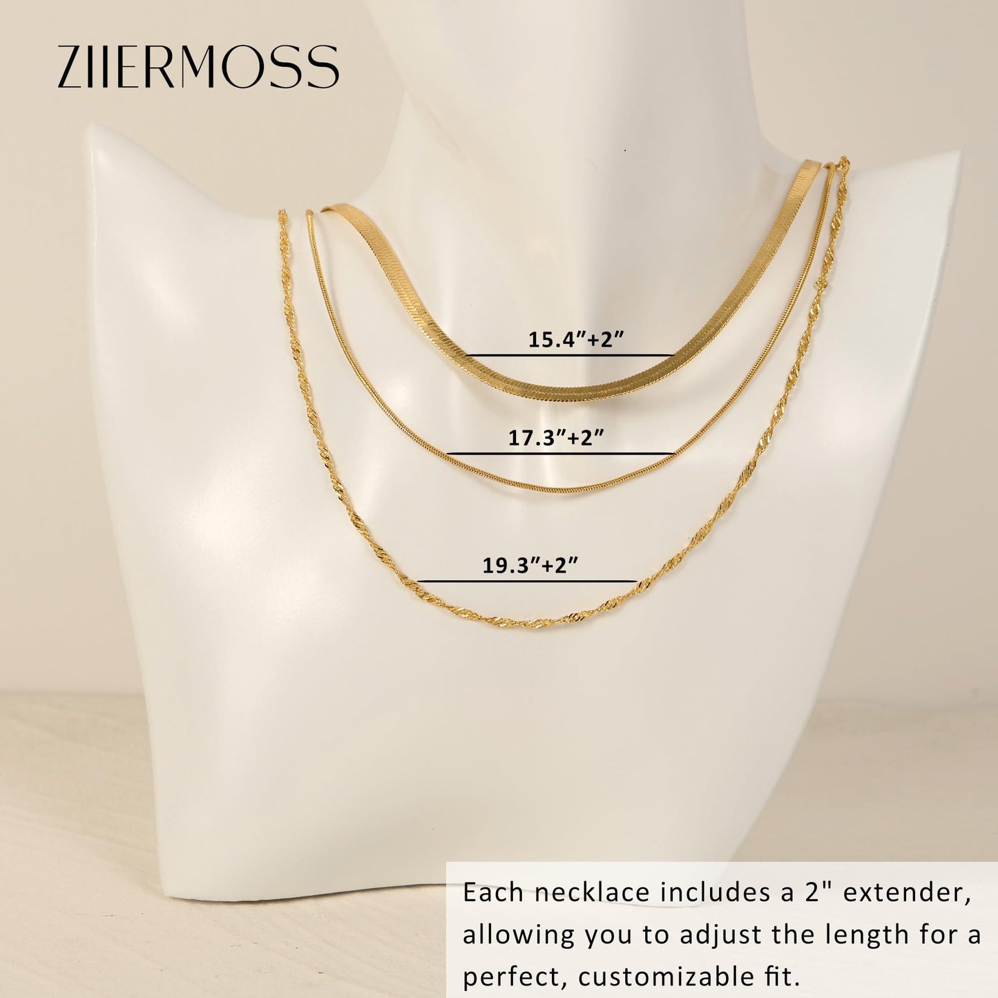 3PCS Gold Necklaces for Women,Chunky Statement Gold Plated Necklace Stack Layered Sterling Silver Herringbone Chains for Women Dainty Trendy Silver Chains Stacked Jewelry Gifts