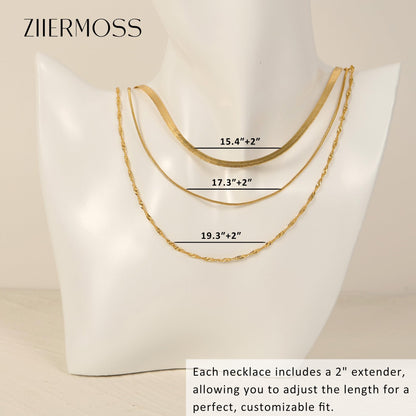 3PCS Gold Necklaces for Women,Chunky Statement Gold Plated Necklace Stack Layered Sterling Silver Herringbone Chains for Women Dainty Trendy Silver Chains Stacked Jewelry Gifts