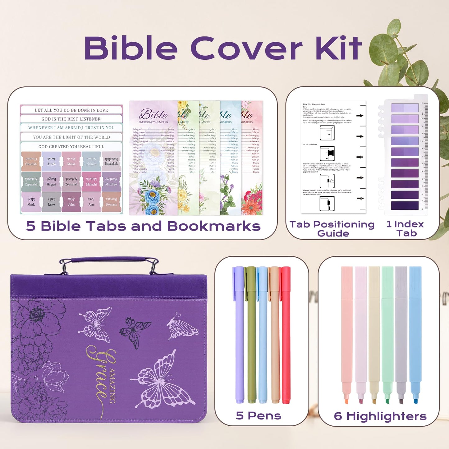 XKDOUS 20 Pcs Bible Case Set with Tabs, Pens, Study Supplies Carrier Holder Portable Men's Bible Bag Church Book Leather Cover Father Day Christian Gift for Dad, Mom, Men, Women