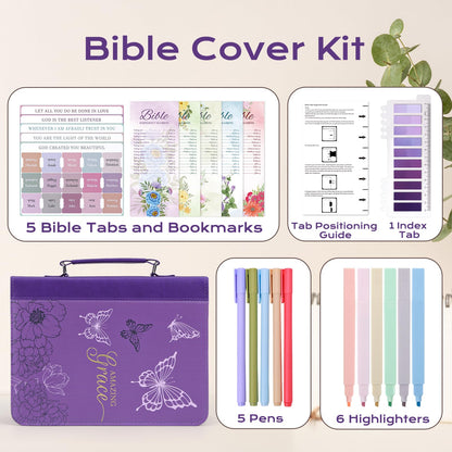 XKDOUS 20 Pcs Bible Case Set with Tabs, Pens, Study Supplies Carrier Holder Portable Men's Bible Bag Church Book Leather Cover Father Day Christian Gift for Dad, Mom, Men, Women