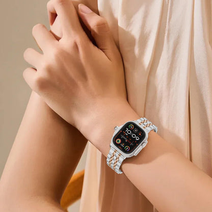 Seven Band Solid Stainless Steel for Apple Watch for Women | Compatible with Apple Watch Band 42mm/41mm/40mm/38mm, Metal Strap for Iwatch Series 11-1/SE 1-3 Women and Men, Gold Silver.