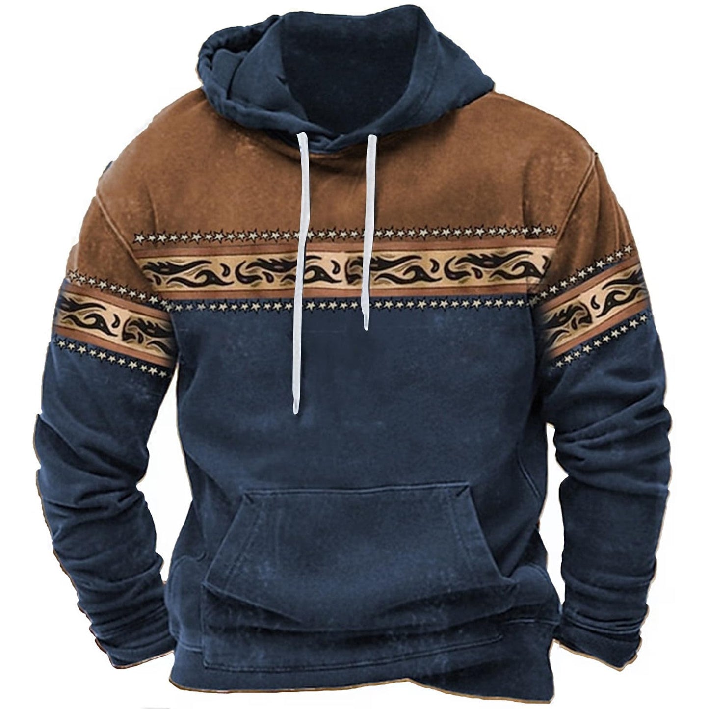 Men's Hooded Sweatshirt American Flag Print Long Sleeve Pullover Sweatshirt Vintage Tribal Aztec Graphic Hoodie Tops