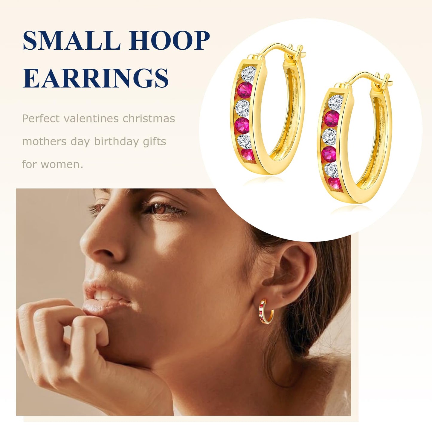 Channel Set Small Huggie Hoop Earrings Sterling Silver or 14K Gold Color,Lightweight Hypoallergenic CZ Diamond Chunky Hoop Earrings for Women