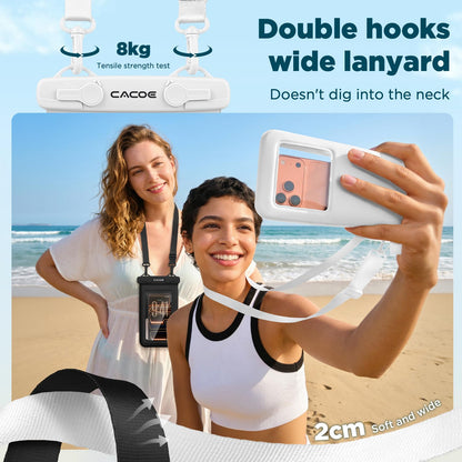 CACOE Floatable Waterproof Phone Pouch 2 Pack Up to 9.0", Black+Green | Floatable, IPX8 Waterproof Phone Case,Adjustable Lanyard,Dry Bags for Beach/Cruise/Travel/Camping/Kayak/Vacation Essentials