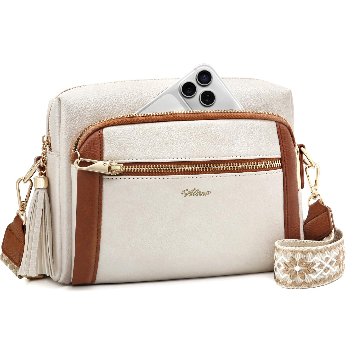 Small Leather Crossbody Bags for Women Anti theft Purses and Handbag Shoulder Hangbag with Wide Strap Tassel