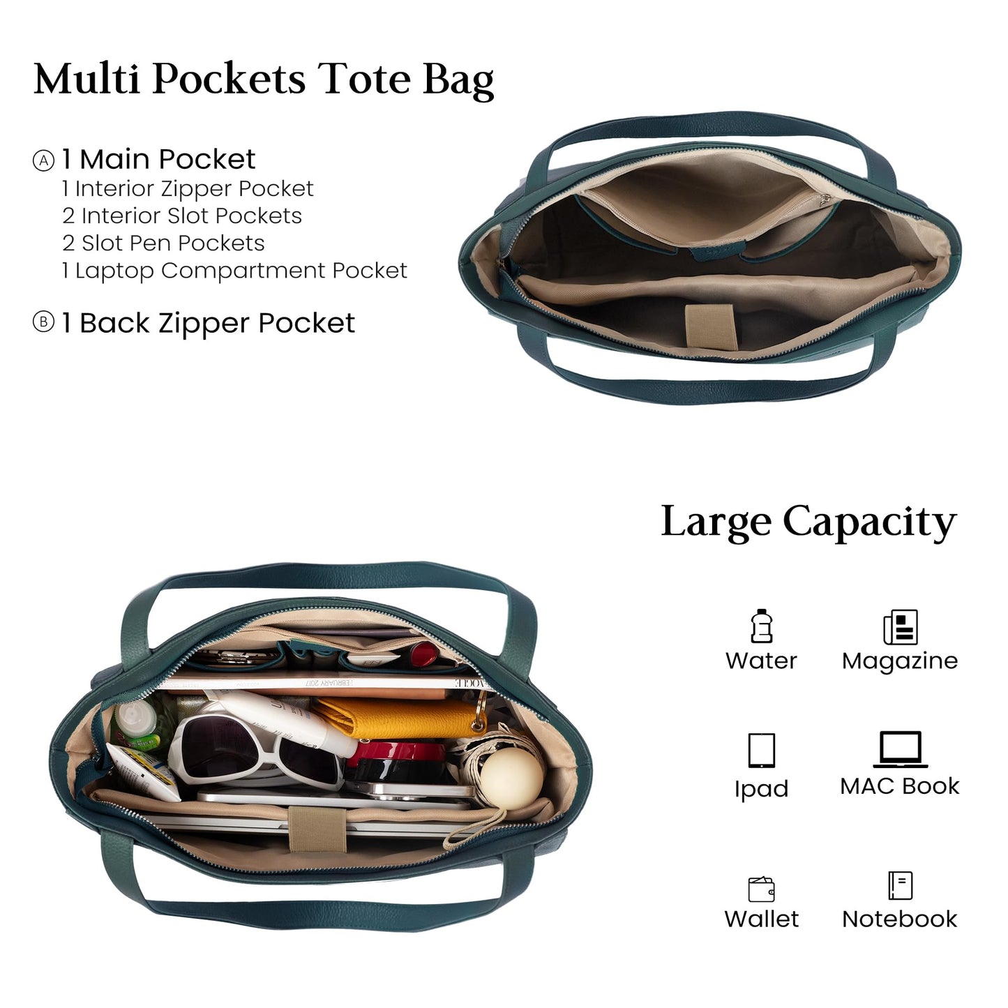 befen Genuine Leather Tote Bag for Women Work, Women's Leather Shoulder Bags Purses Satchel Handbags with Laptop Compartment