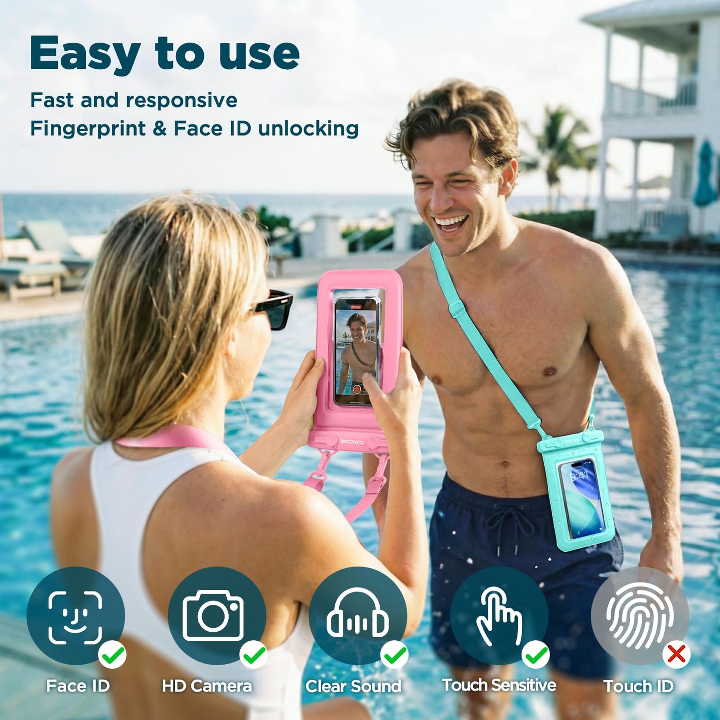 CACOE Floatable Waterproof Phone Pouch 2 Pack Up to 9.0", Black+Green | Floatable, IPX8 Waterproof Phone Case,Adjustable Lanyard,Dry Bags for Beach/Cruise/Travel/Camping/Kayak/Vacation Essentials