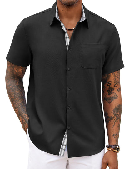 COOFANDY Men's Button Down Shirts Short Sleeve Casual Summer Beach Vacation Wedding Shirt with Pocket