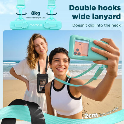 CACOE Floatable Waterproof Phone Pouch 2 Pack Up to 9.0", Black+Green | Floatable, IPX8 Waterproof Phone Case,Adjustable Lanyard,Dry Bags for Beach/Cruise/Travel/Camping/Kayak/Vacation Essentials