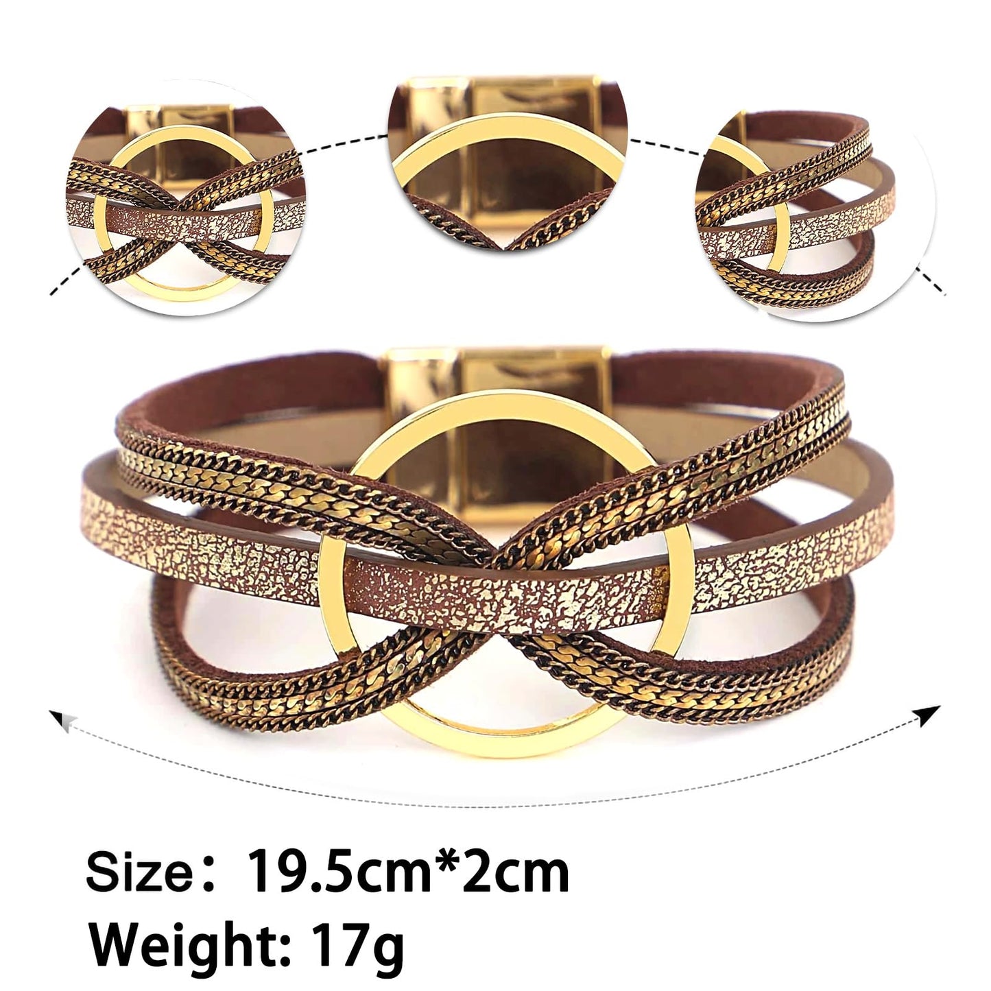 Fesciory Leopard Bracelet for Women, Boho Leather Wrap Multi-Layer Pearl Crystal Bracelet Bangle Jewelry