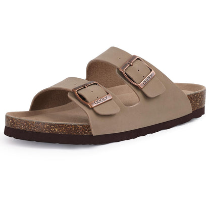 ODOLY Unisex Comfortable Cork Footbed Slide Sandals with Arch Support | Adjustable Buckle, Lightweight Summer Sandals for Travel and Everyday Wear