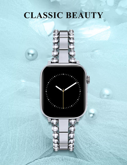 TOYOUTHS Beaded Bracelet Compatible with Apple Watch Bands 38/40/41/42/44/45/46/49mm Women, Dressy Fancy Stainless Steel Metal Elegant Jewelry Strap for iWatch Series 11 10 9 8 7 6 5 4 Ultra/SE 3 2 1