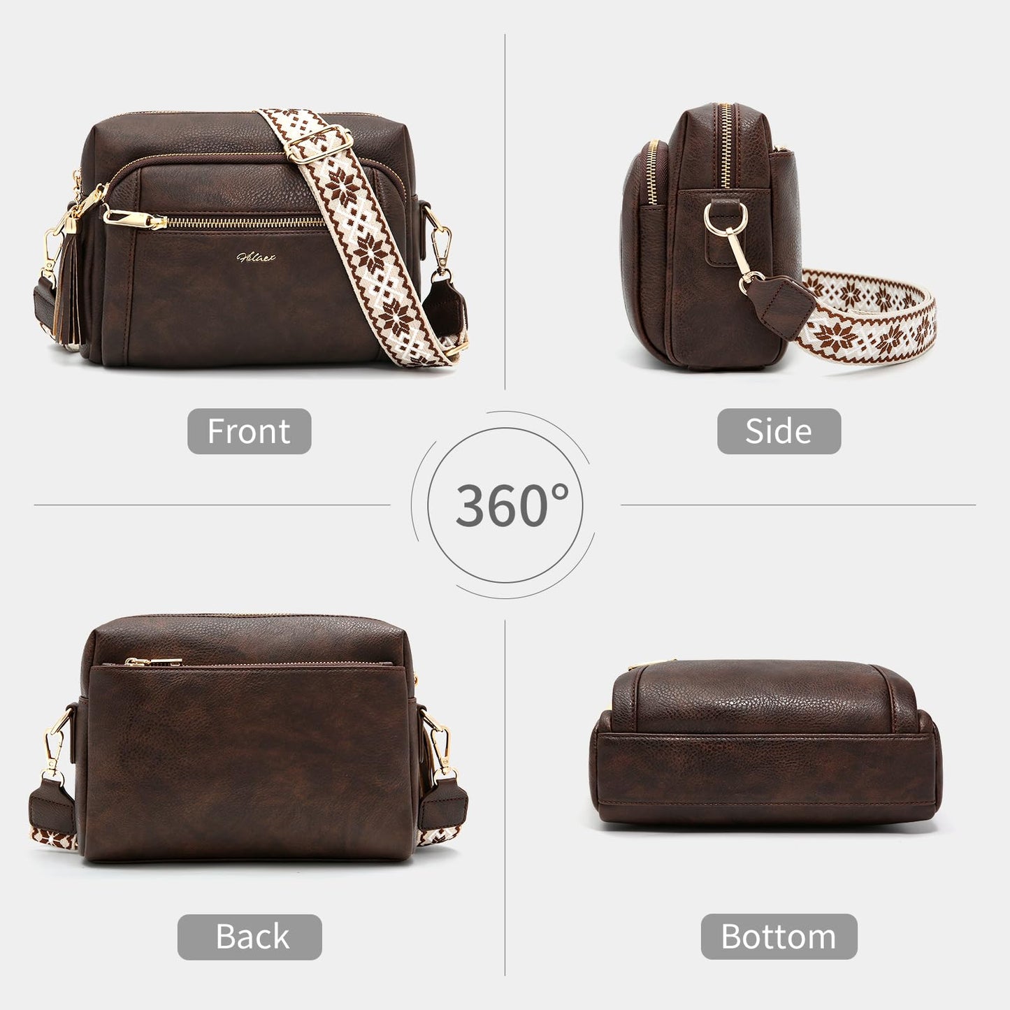 Small Leather Crossbody Bags for Women Anti theft Purses and Handbag Shoulder Hangbag with Wide Strap Tassel