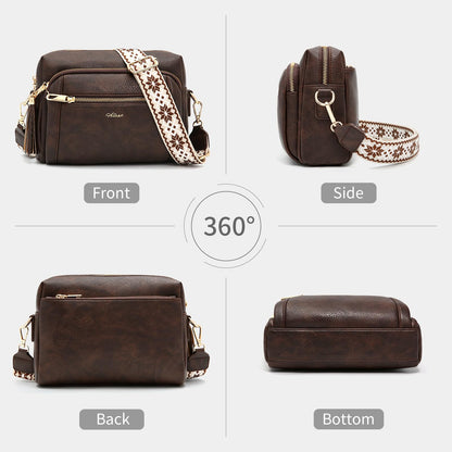 Small Leather Crossbody Bags for Women Anti theft Purses and Handbag Shoulder Hangbag with Wide Strap Tassel