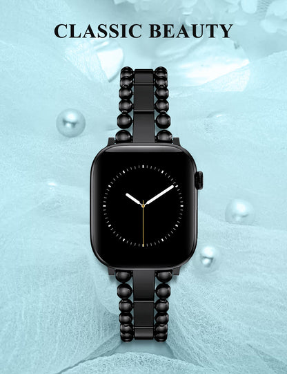 TOYOUTHS Beaded Bracelet Compatible with Apple Watch Bands 38/40/41/42/44/45/46/49mm Women, Dressy Fancy Stainless Steel Metal Elegant Jewelry Strap for iWatch Series 11 10 9 8 7 6 5 4 Ultra/SE 3 2 1