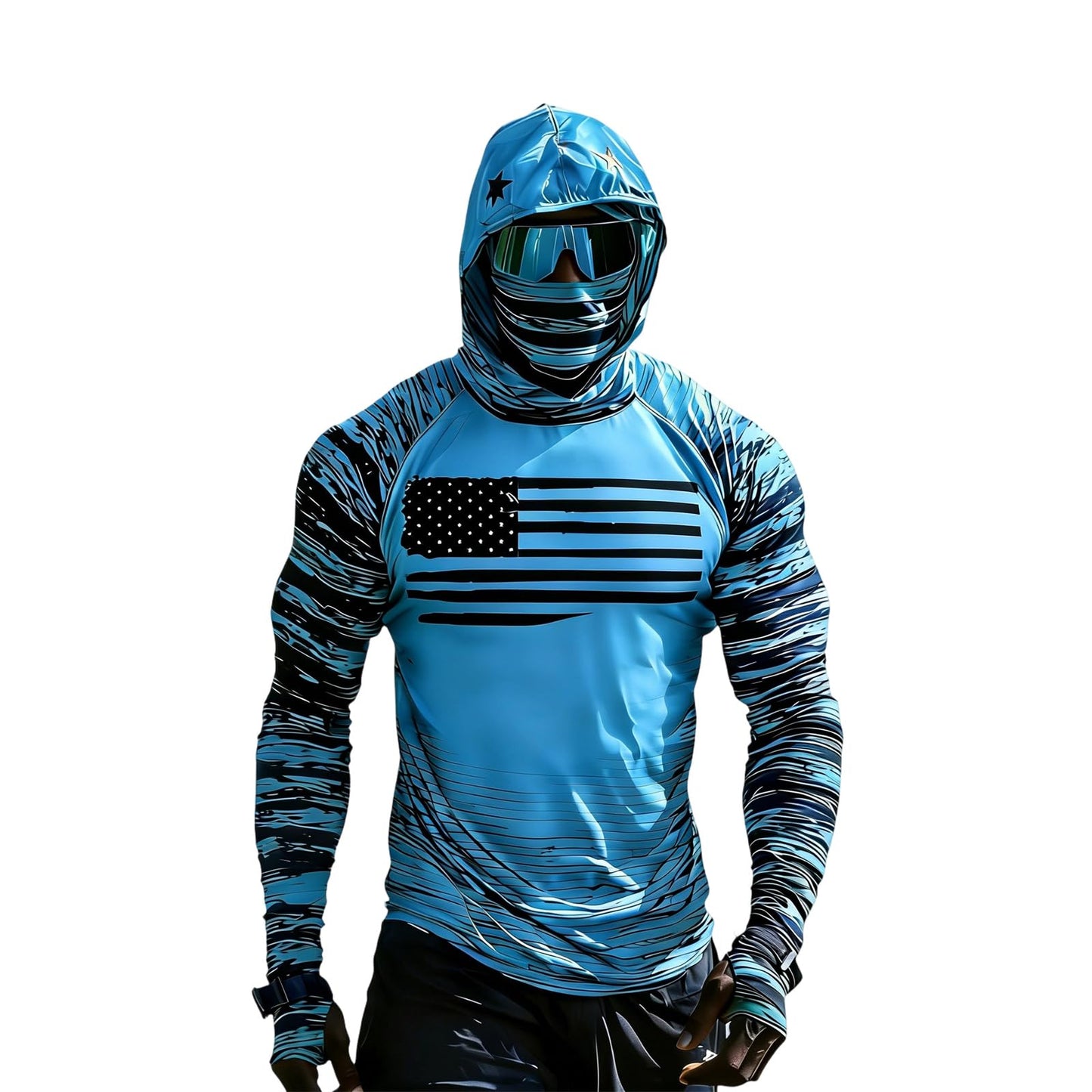 Sun Protection Shirts for Men UPF 100+ Long Sleeve Hoodie with Mask Shirts | Camouflage Outdoor Fishing Tees Cooling Raglan Shirts