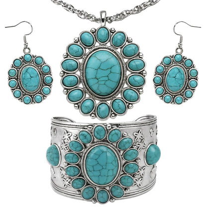 Shop LC Howlite Western Jewelry Set for Women Boho Cowgirl | 3-Piece Necklace Bracelet Earrings, Turquoise-Inspired, Chunky Statement, Southwestern