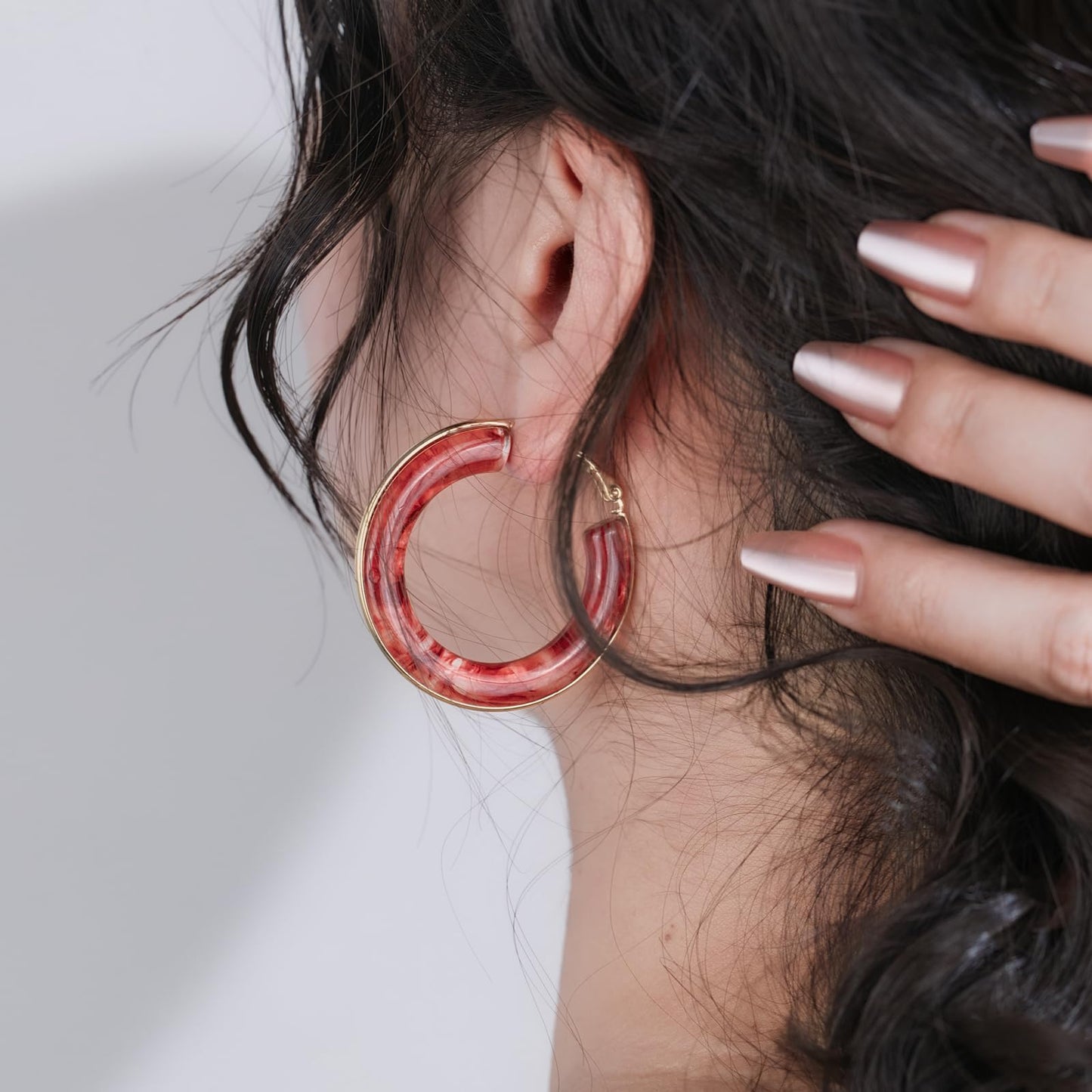 Chunky Gold Resin Hoop Earrings Leverback Statement Huggie Hoops Dangle Drop Dressy Earring Prom Festival Vacation Jewelry for Women